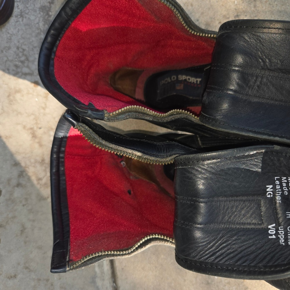 VTG Polo Sport Ralph Lauren Boots Black Mens 11 Double Zip Leather Duck Boot 12 - Picture 14 of 16